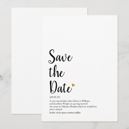 Définition de Save the Date Script Cœur d'Or (Devant / Derrière)