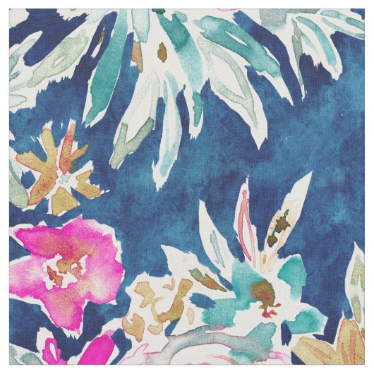 DEFLORABLE Pink Blue Waterverf Floral Stof (Close Up)