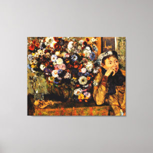 Degas - Een vrouw die naast een bundel bloemen zit Canvas Afdruk