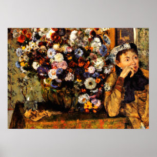 Degas - Een vrouw gezeten naast een vaas met bloem Poster