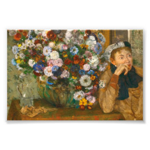 Degas Een Vrouw Zittend Naast een Vaas van Bloemen Foto Afdruk