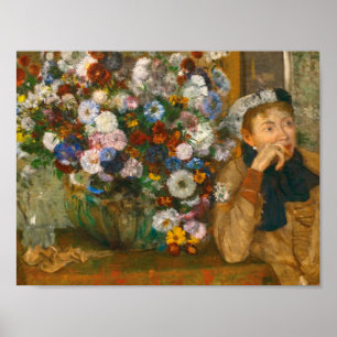 Degas Een Vrouw Zittend Naast een Vaas van Bloemen Poster