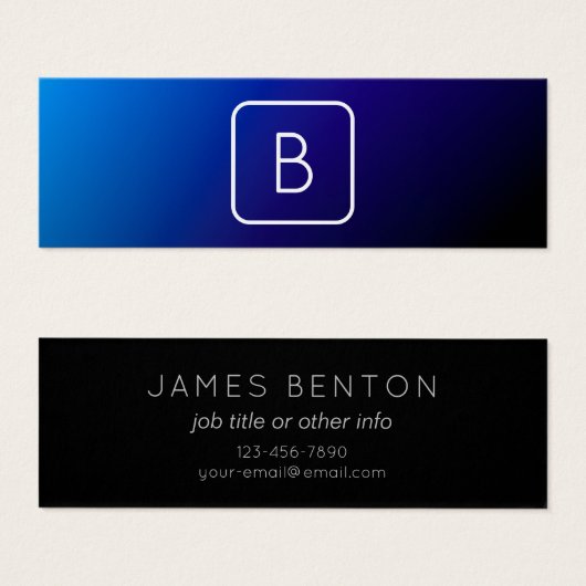 Dégradé Ombré Bleu Foncé Simple Moderne & Monogram (Devant & derrière)
