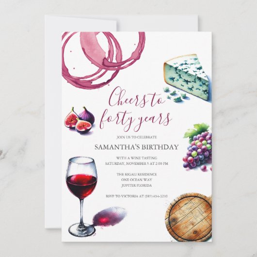 Dégustation de vin 40e anniversaire Invitation (Devant)