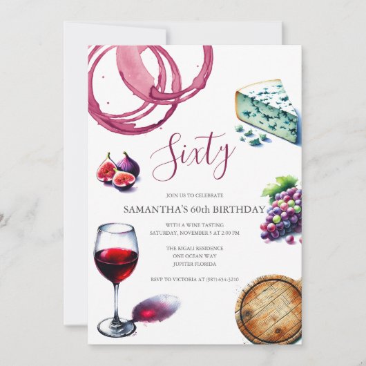 Dégustation de vin 60E ANNIVERSAIRE Invitation (Devant)