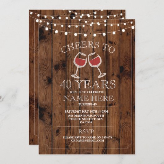 Dégustation de vin Bois Invitation de fête d'anniv (Devant / Derrière)