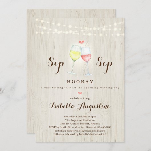 Dégustation De Vins Invitation De Douche Nuptiale (Devant / Derrière)