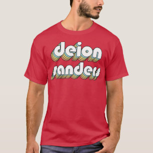 Deion Sanders Retro Rainbow Typography Vervaagde s T-shirt