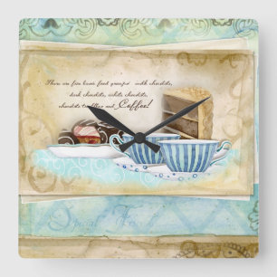 Deja Brew Coffee Cups, Snoep en Cake Dessert Art Vierkante Klok