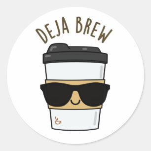 Deja Brew Funny Coffee Pun Ronde Sticker