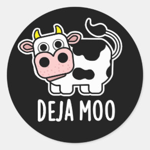 Deja Moo Funny Koe Pun Dark BG Ronde Sticker