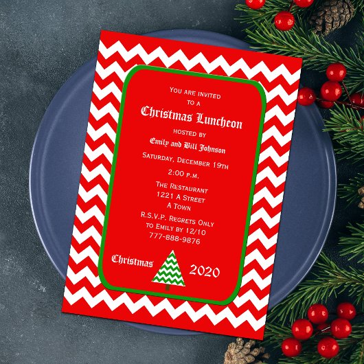 Déjeuner de Noël Invitation Red Chevron