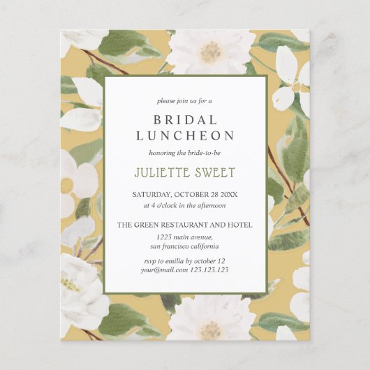 Déjeuner nuptial | Fleurs blanches feuille jaune (Devant)