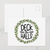 Dek de Halls Waterverf Wreath Feestdagenkaart (Voorkant / Achterkant)
