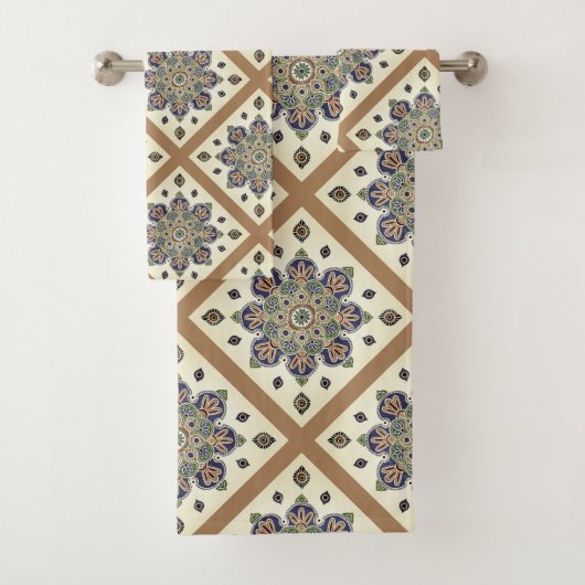 Dekdoek Reeks met medallion trellis print Bad Handdoek (Insitu)