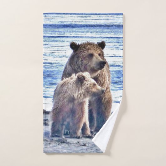 Dekdoekset met grizzly beer en kubus bad handdoek (Handdoek)