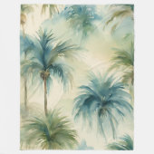 Deken Blauw Blauwgroen Beige Waterverf Palmbomen (Voorkant)