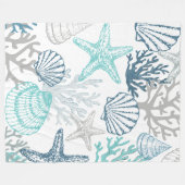 Deken Blauwgroen Zeester Zeeschelp Coastal Sealife (Voorkant (Horizontaal))