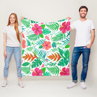 Deken - Levendig Tropisch Hibiscus en Monstera P
