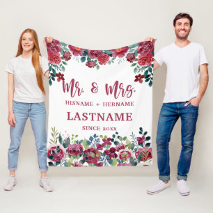 Deken met naam en bloemen voor meneer en mevrouw