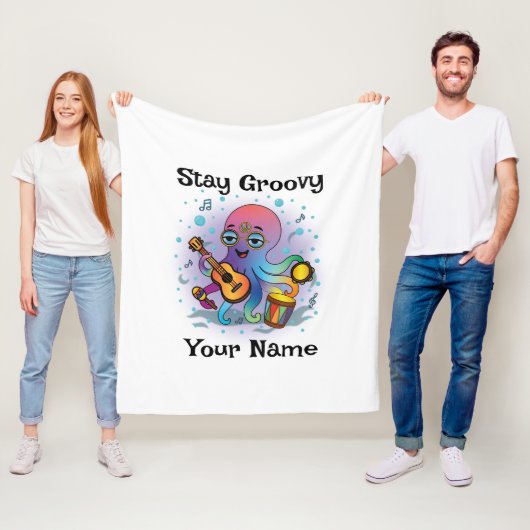 Dekens met eigen fleece | Retro Octopus Naam & Tek (In situ)