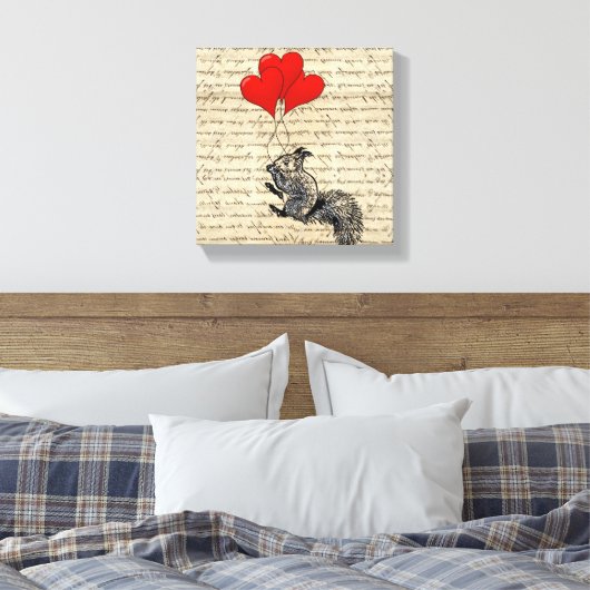 Dekhoorn en hartballonnen canvas afdruk (Insitu (Slaapkamer))