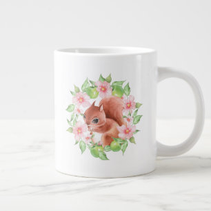 Dekhoorn en roze bloemen extra grote mok