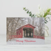 Dekking Bridge Red Snow Foto Kerstmis Feestdagenkaart (Staand voorkant)