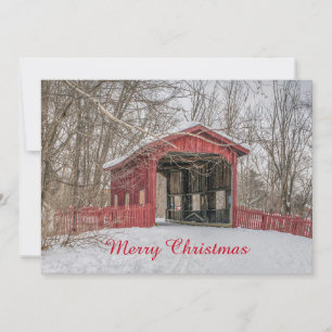 Dekking Bridge Red Snow Foto Kerstmis Feestdagenkaart
