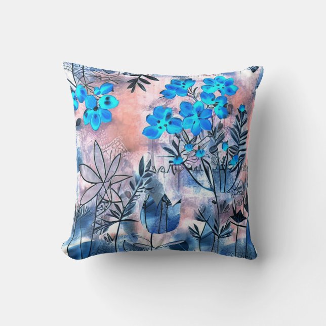 Dekorative blaue Blumen Kussen (Voorkant)