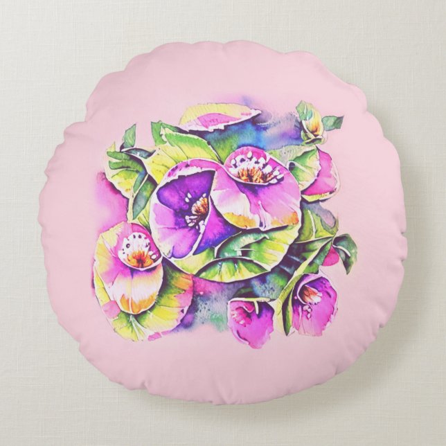 Dekorative rosa Blumen Rond Kussen (Voorkant)