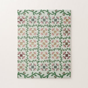 Deksel van de quilt in roze en groen legpuzzel