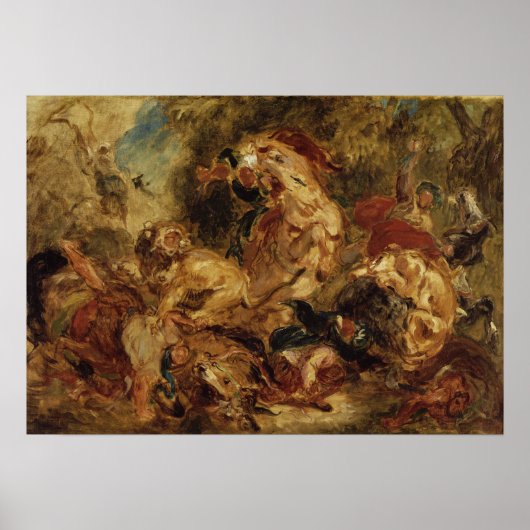 Delacroix - De Lion Hunt Poster (Voorkant)