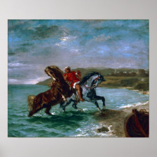 Delacroix - paarden die uit het Zee komen Poster