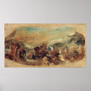 Delacroix - Schets Attila Gevolgd Door Zijn Barbaa Poster
