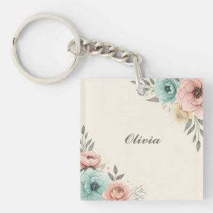 Delaicate Aquarel Schetsbloemen Sleutelhanger