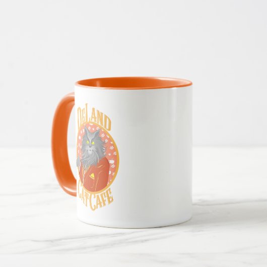 DeLand Cat Cafe's Henry DeCat in sinaasappel pak L Mok (Voorkant links)