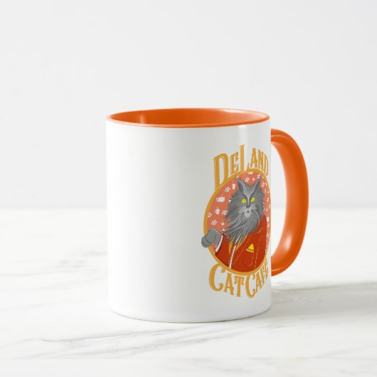 DeLand Cat Cafe's Henry DeCat in sinaasappel pak L Mok (Voorkant rechts)