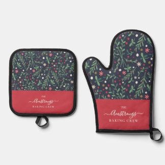 Delantal de Navidad para familia | Ramas verdes es Ovenwant & Pannenlap Set