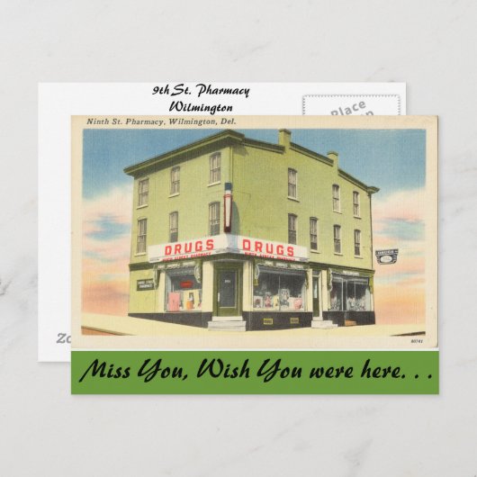 Delaware, 9e St. Pharmacy Briefkaart (Voorkant / Achterkant)