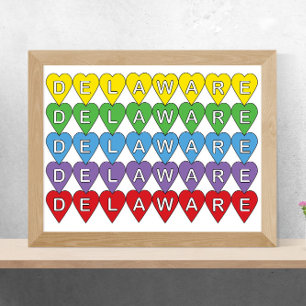 Delaware Amerikaanse staat kleurrijke harten Poster