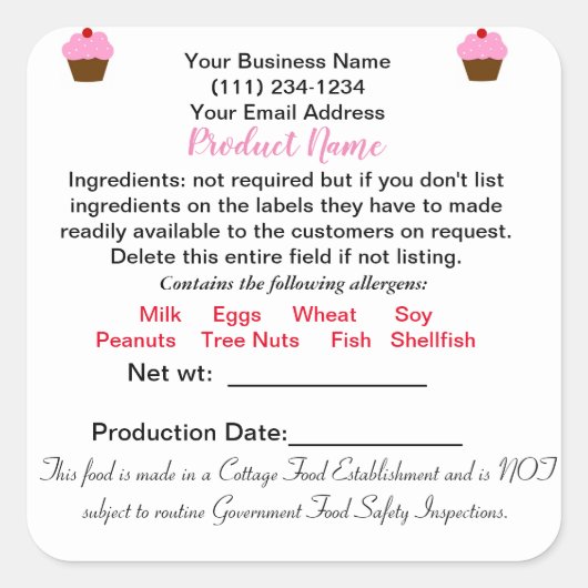 DELAWARE Cottage Food Law Sticker Label (Voorkant)