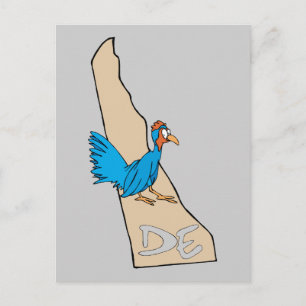 Delaware DE Map & Blue Hen Cartoon Art Motto Briefkaart