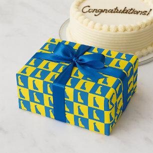 Delaware Pop Art Blauw Geel Goud Patroon Cadeaupapier