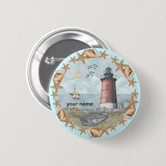 Delaware Shells Lighthouse-pinknop Ronde Button 5,7 Cm (Voorkant /achterkant)
