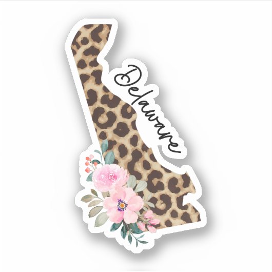 Delaware State Leopard Print met bloemen Sticker (Voorkant)