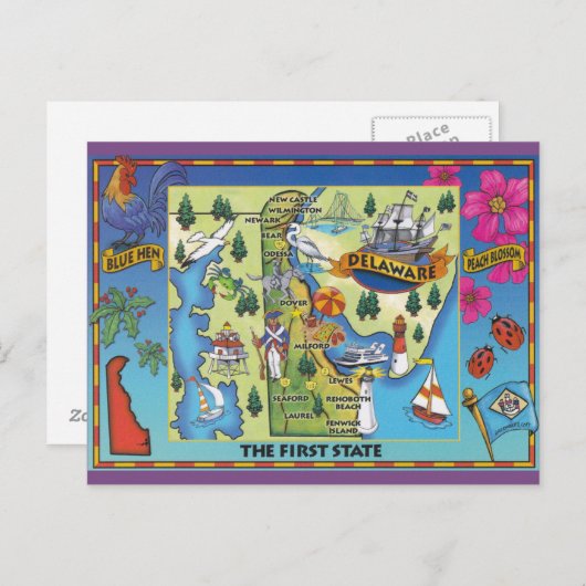 Delaware State Map Briefkaart (Voorkant / Achterkant)