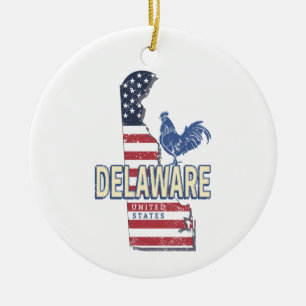 Delaware Verenigde Staten Retro State Kaart Veren Keramisch Ornament