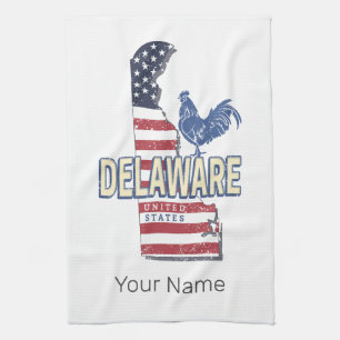 Delaware Verenigde Staten Retro State Kaart Veren Theedoek