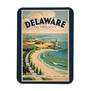 Delaware Vuurtoren Illustratie Reis Kunst Retro Magneet